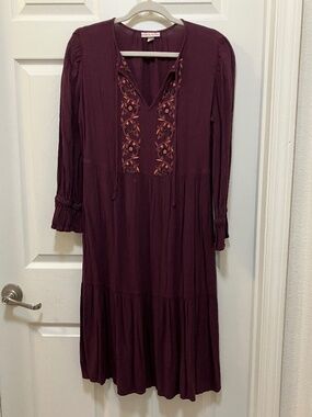 Knox Rose embroidered boho maroon dress size S